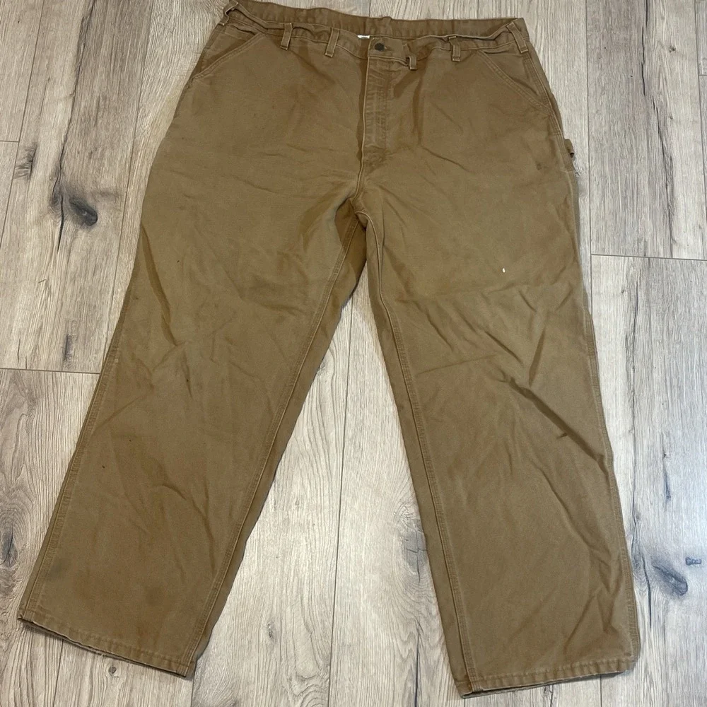 Carhartt B11 Dungaree Fit Carpenter Canvas Pants Mens 44x32 Brown Distressed